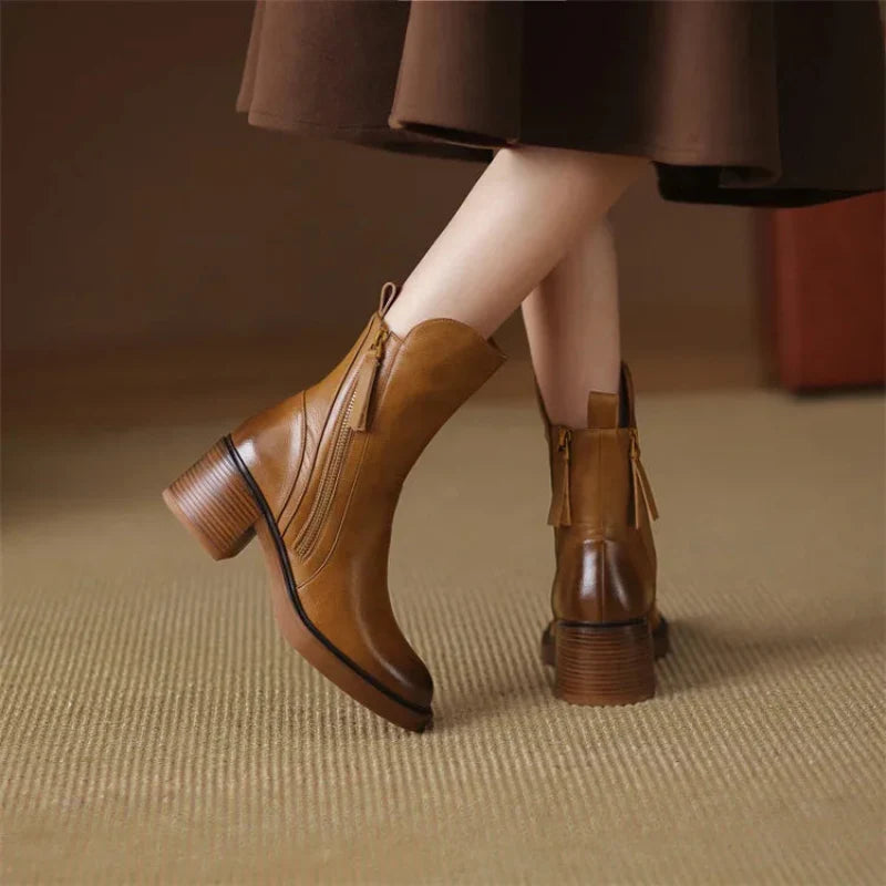 Women’s Zip-Up Ankle Boots with Block Heel